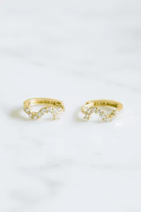 14K Solid Gold Cz Wave Tragus Cartilage Helix Piercing Earrings Huggie Hoop Right And Left Rings