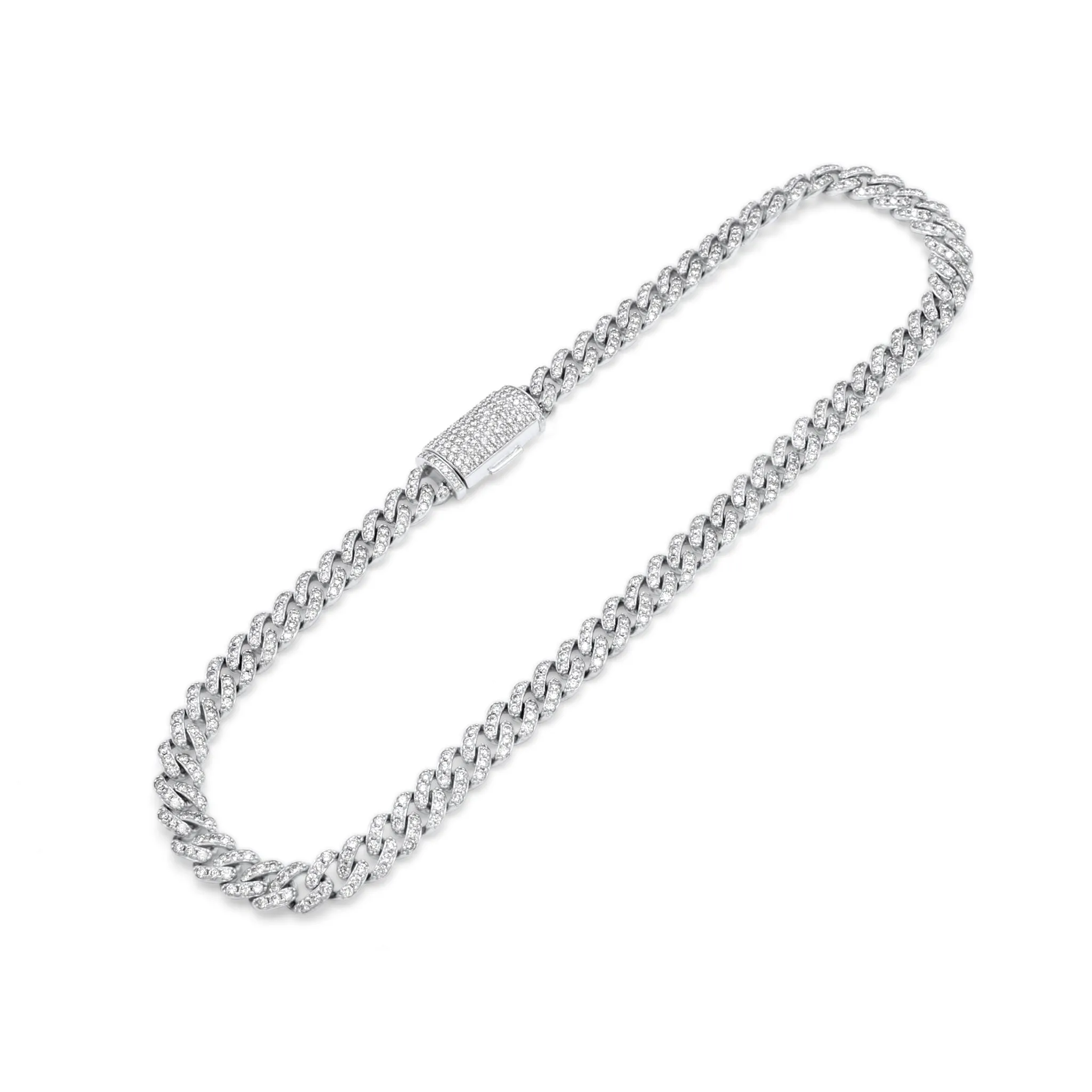 14K Solid White Gold Cuban Chain Choker 8mm 14.00 ctw