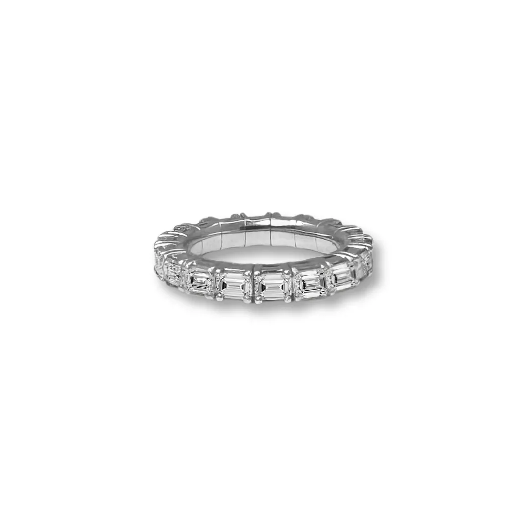 18K Gold East West Stretch & Stack Emerald Cut Diamond Eternity Rings, Lab Grown Diamonds