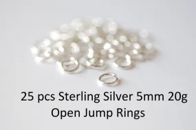 25 pcs Sterling Silver 5mm 22 gauge Open Jump Rings, 25 pcs Bulk Jumprings, 925 Sterling Silver