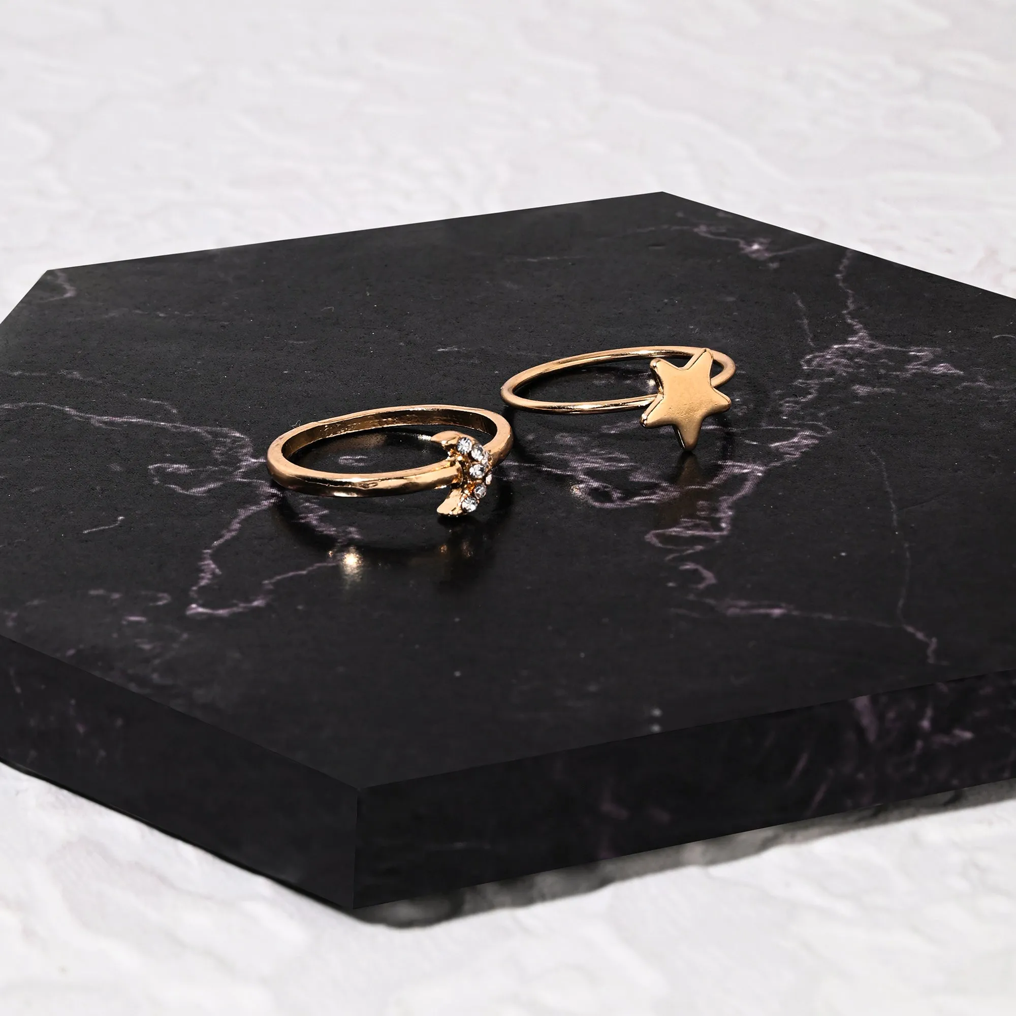 Accessorize London Women's Gold Star And Moon Rings Set Of Two-Large