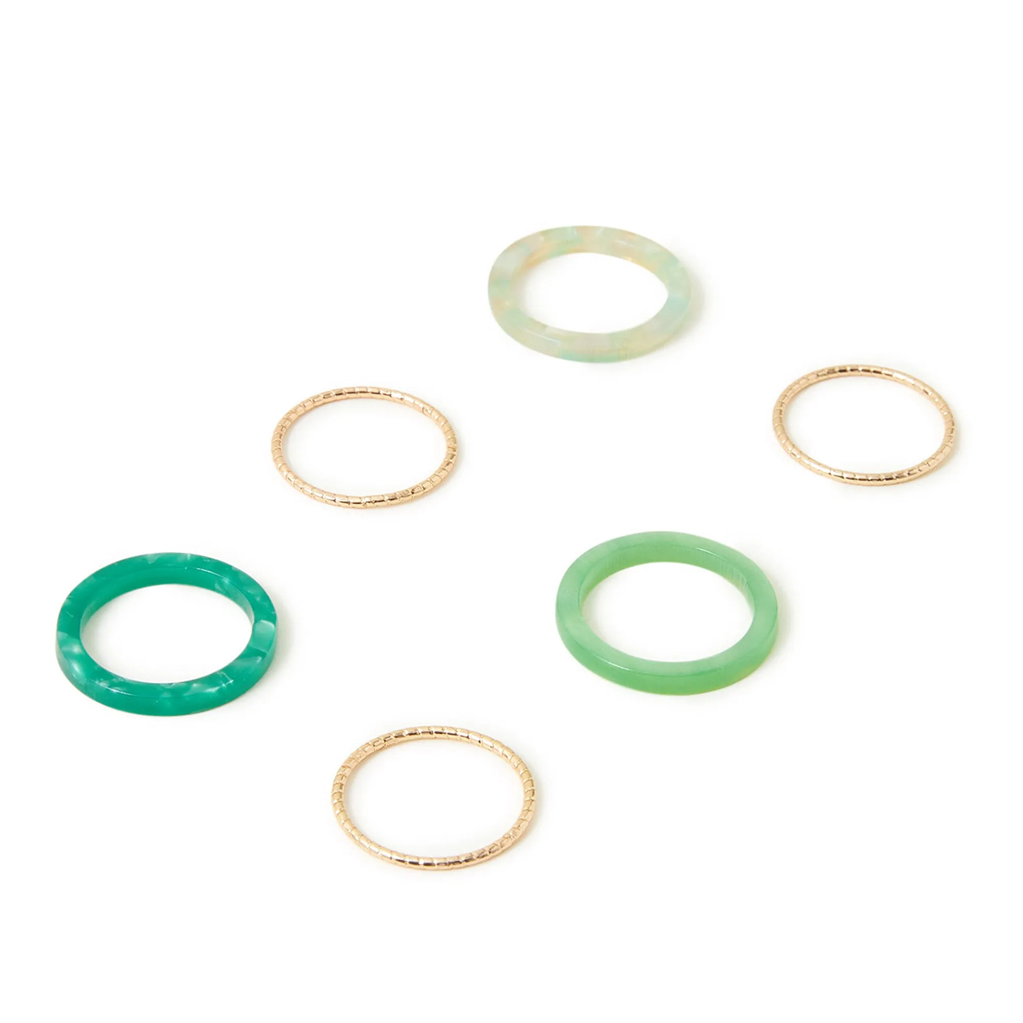 Accessorize London Women's Mixed Rings 6 Pack Green-Small