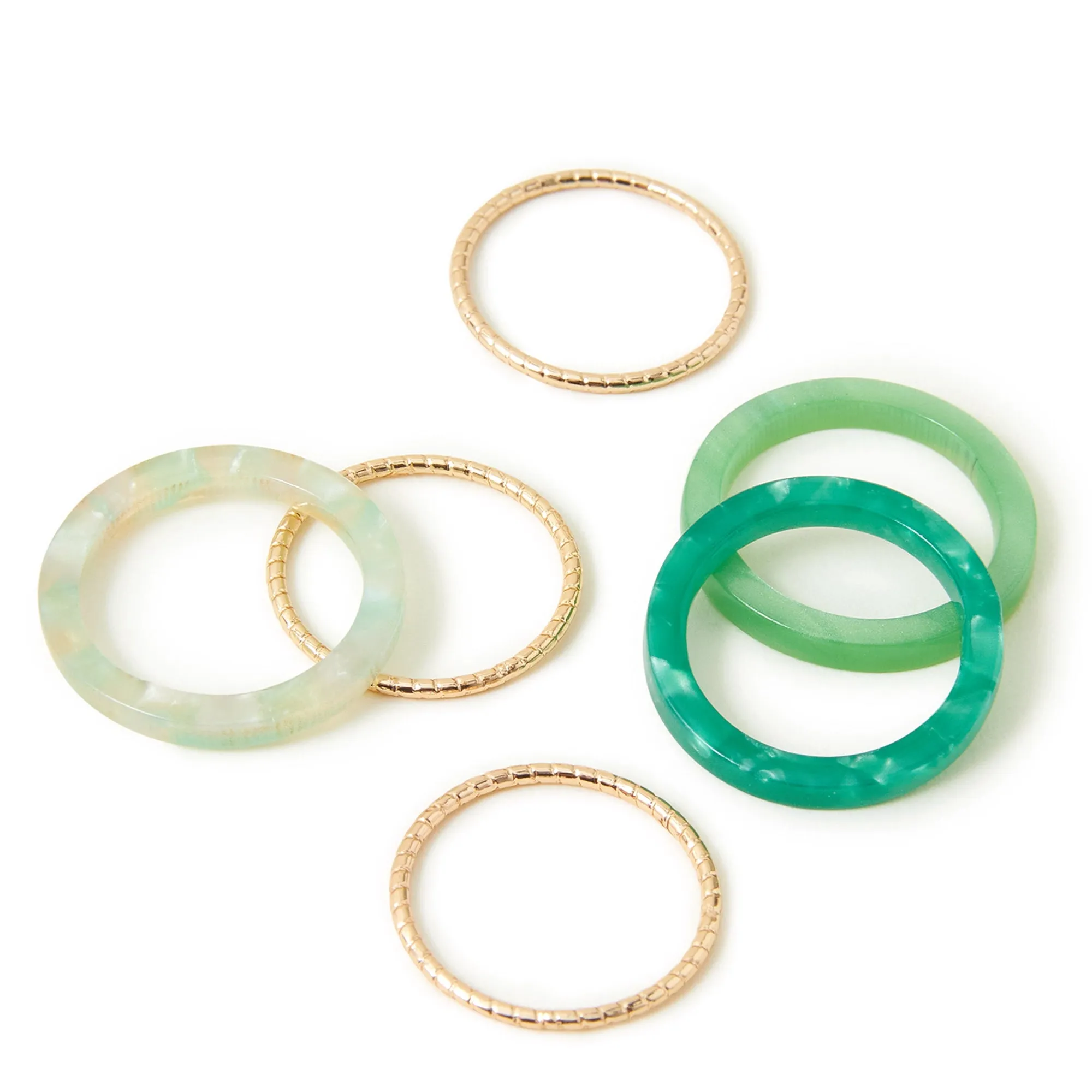 Accessorize London Women's Mixed Rings 6 Pack Green-Small