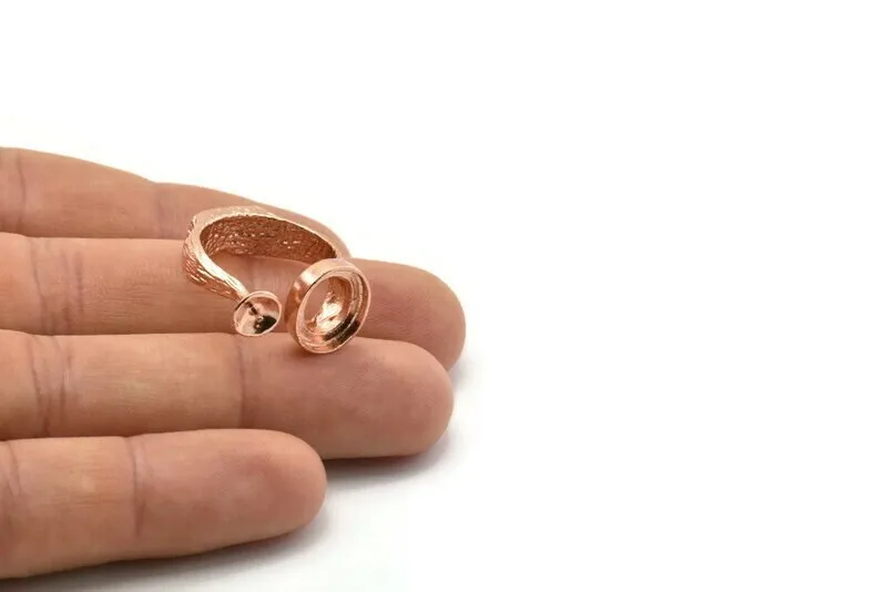 Adjustable Ring Settings, 1 Rose Gold Plated Adjustable Rings with 2 Stone Settings - Pad Size 10x12mm N0133 Q0239