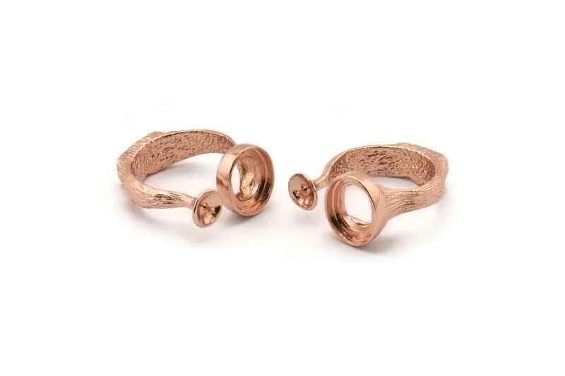 Adjustable Ring Settings, 1 Rose Gold Plated Adjustable Rings with 2 Stone Settings - Pad Size 10x12mm N0133 Q0239