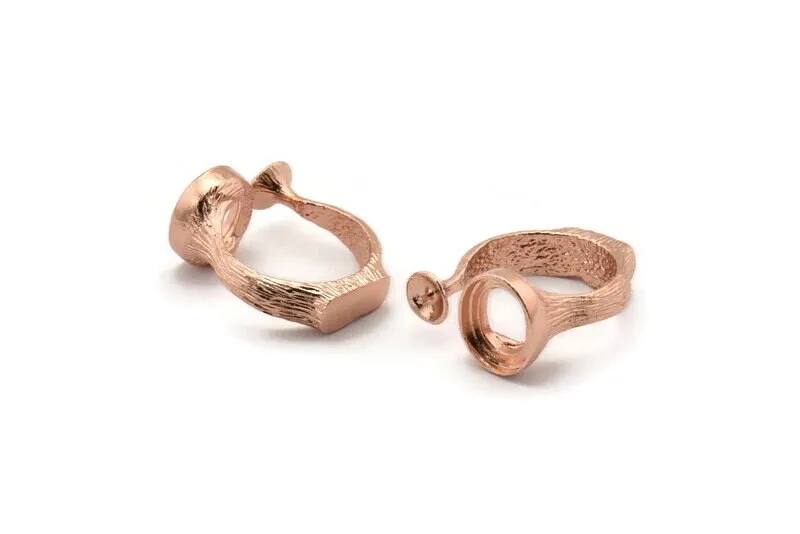 Adjustable Ring Settings, 1 Rose Gold Plated Adjustable Rings with 2 Stone Settings - Pad Size 10x12mm N0133 Q0239