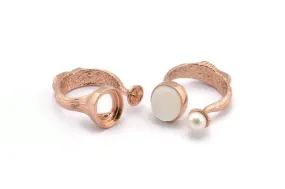 Adjustable Ring Settings, 1 Rose Gold Plated Adjustable Rings with 2 Stone Settings - Pad Size 10x12mm N0133 Q0239