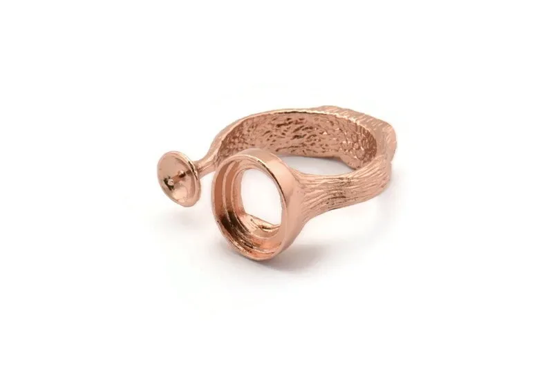 Adjustable Ring Settings, 1 Rose Gold Plated Adjustable Rings with 2 Stone Settings - Pad Size 10x12mm N0133 Q0239