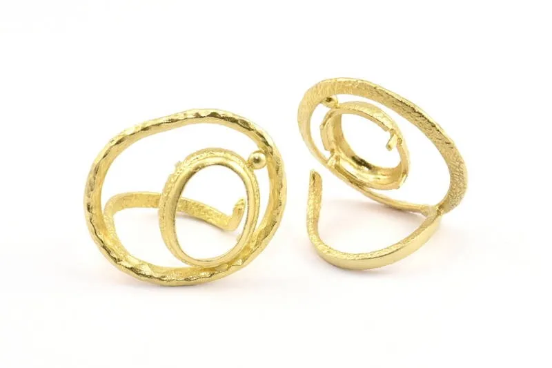 Adjustable Ring Settings, 2 Raw Brass Adjustable Rings Settings With 1 Pad BS 2003