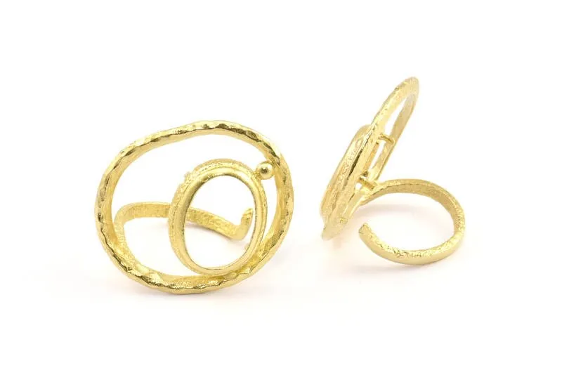 Adjustable Ring Settings, 2 Raw Brass Adjustable Rings Settings With 1 Pad BS 2003