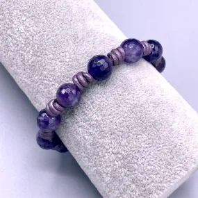 Amethyst Gemstones genuine leather Bracelet and copper flower clasp