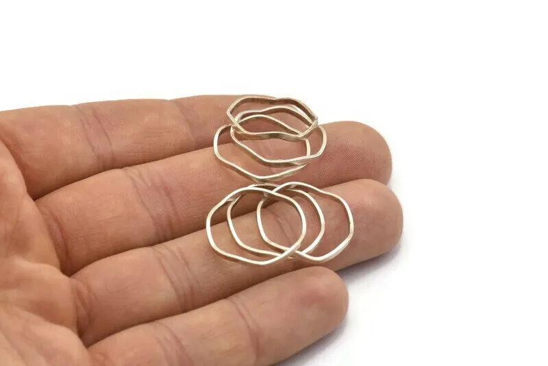 Antique Silver Circle Rings, 12 Antique Silver Plated Brass Wavy Circle Rings, Charms (20x0.80x1.5mm) E192 H0551