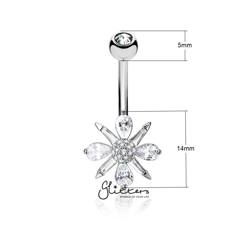 Barguette CZ and Pear CZ Clustered and CZ paved Ball Center Belly Button Navel Rings