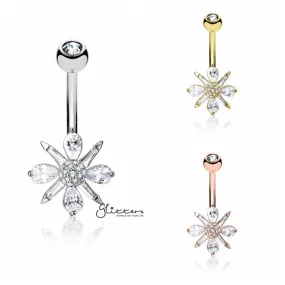 Barguette CZ and Pear CZ Clustered and CZ paved Ball Center Belly Button Navel Rings