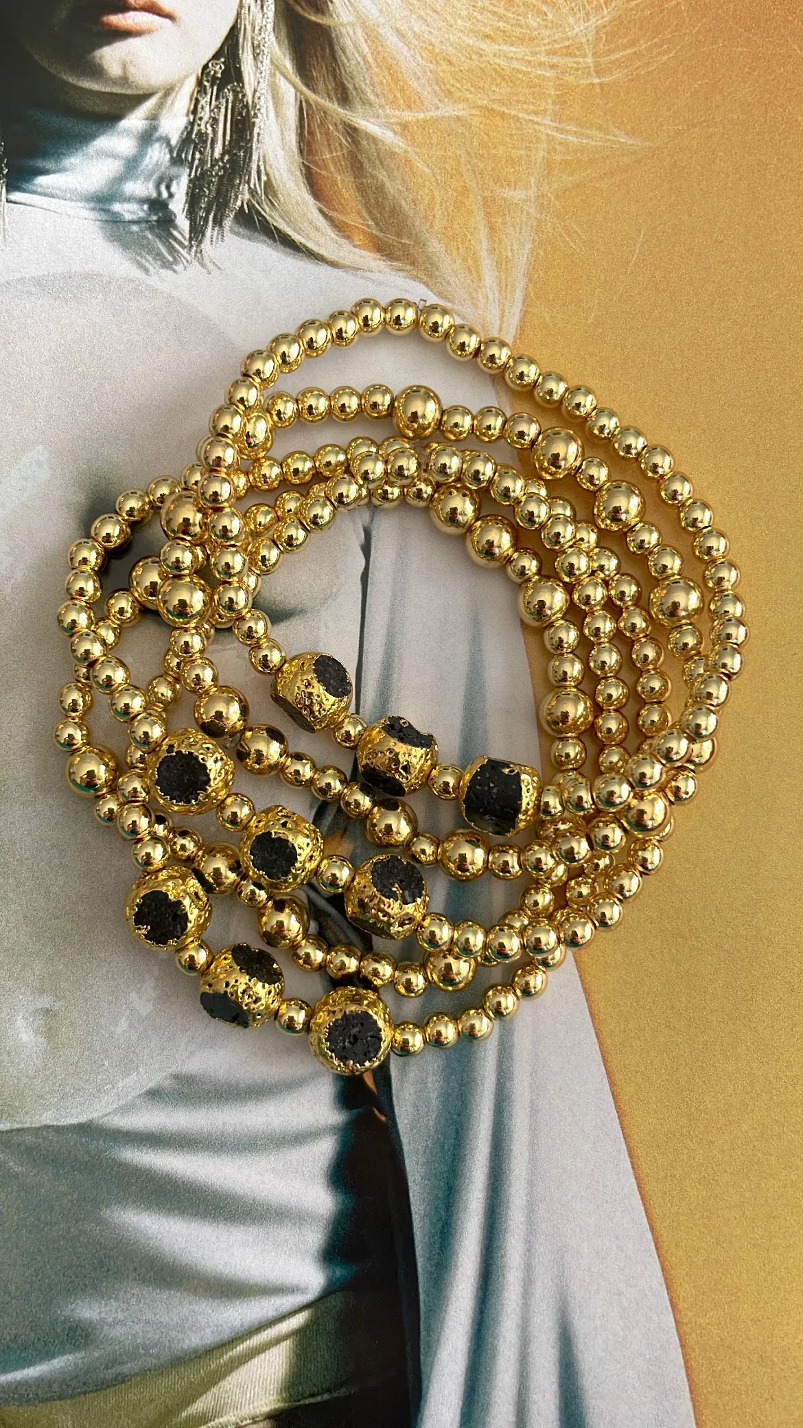 Black/Gold stones beaded bracelets