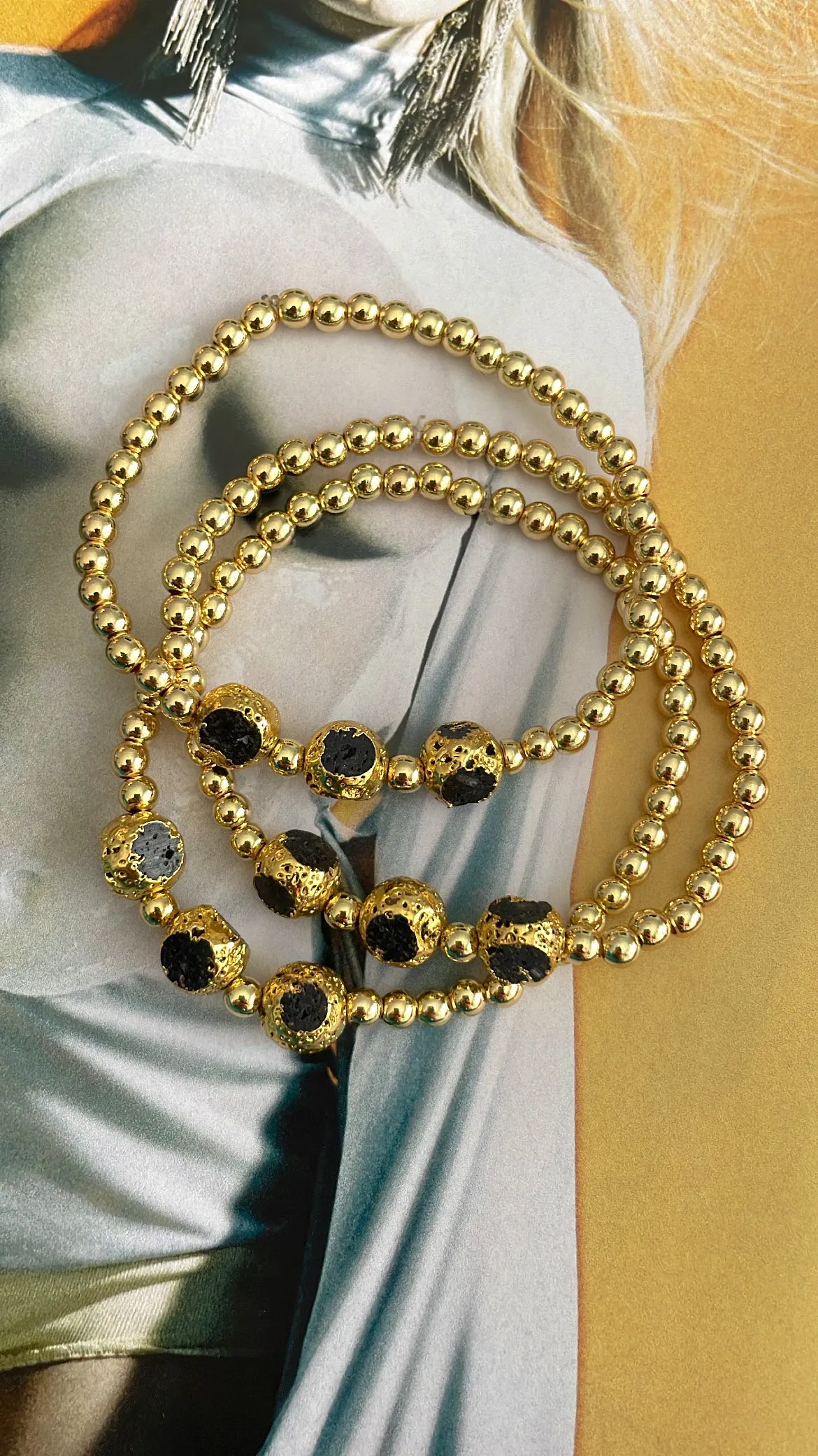 Black/Gold stones beaded bracelets