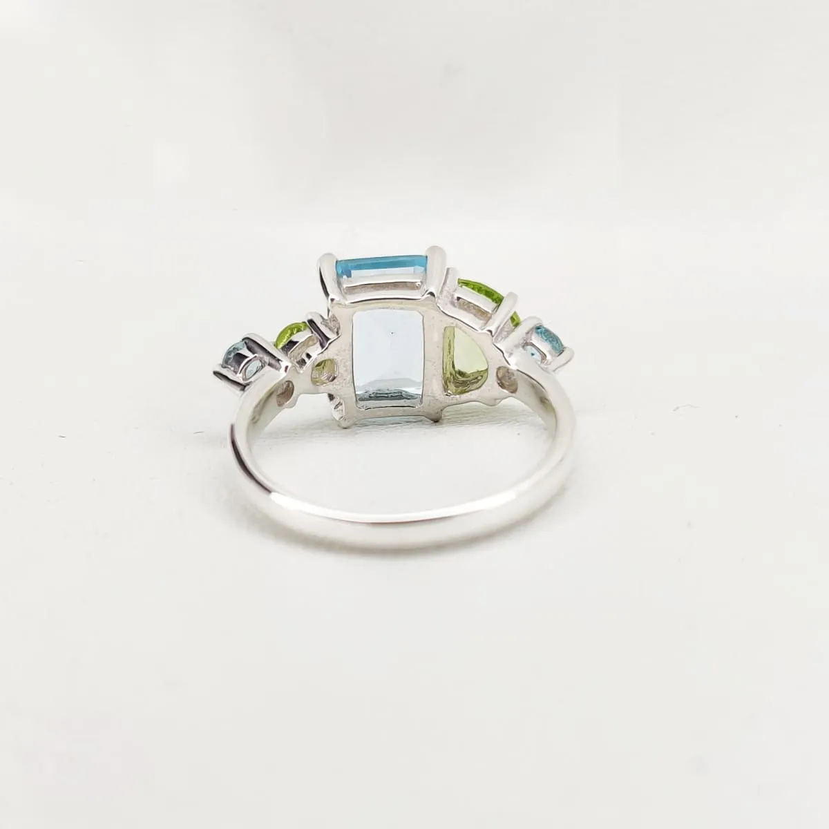 Blue Topaz and Peridot Ring Multi Gemstones Ring - December and August Birthstone