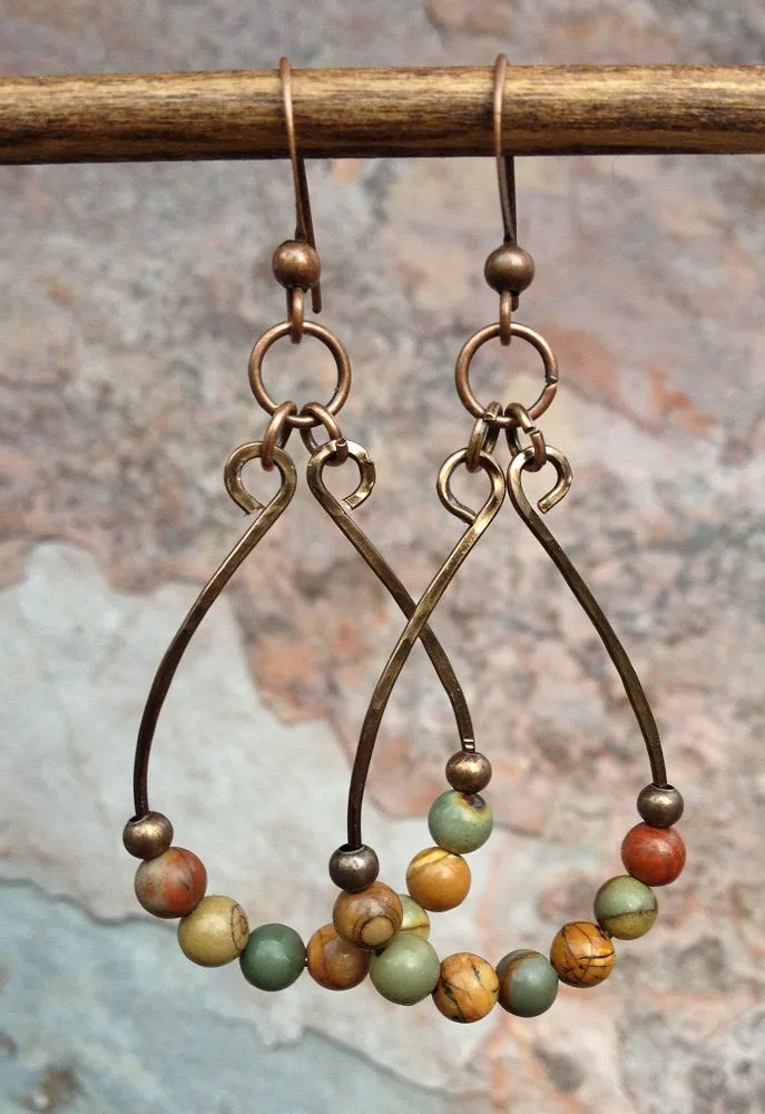 Boho Earrings, Natural Stone Hoop Earrings