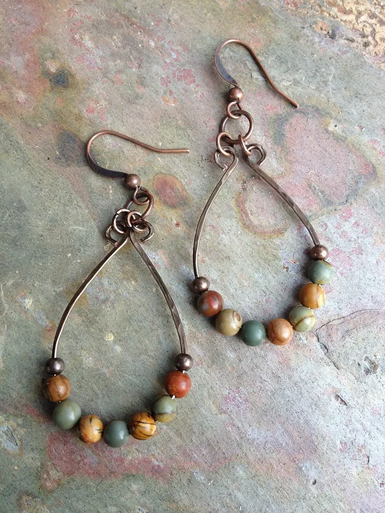 Boho Earrings, Natural Stone Hoop Earrings