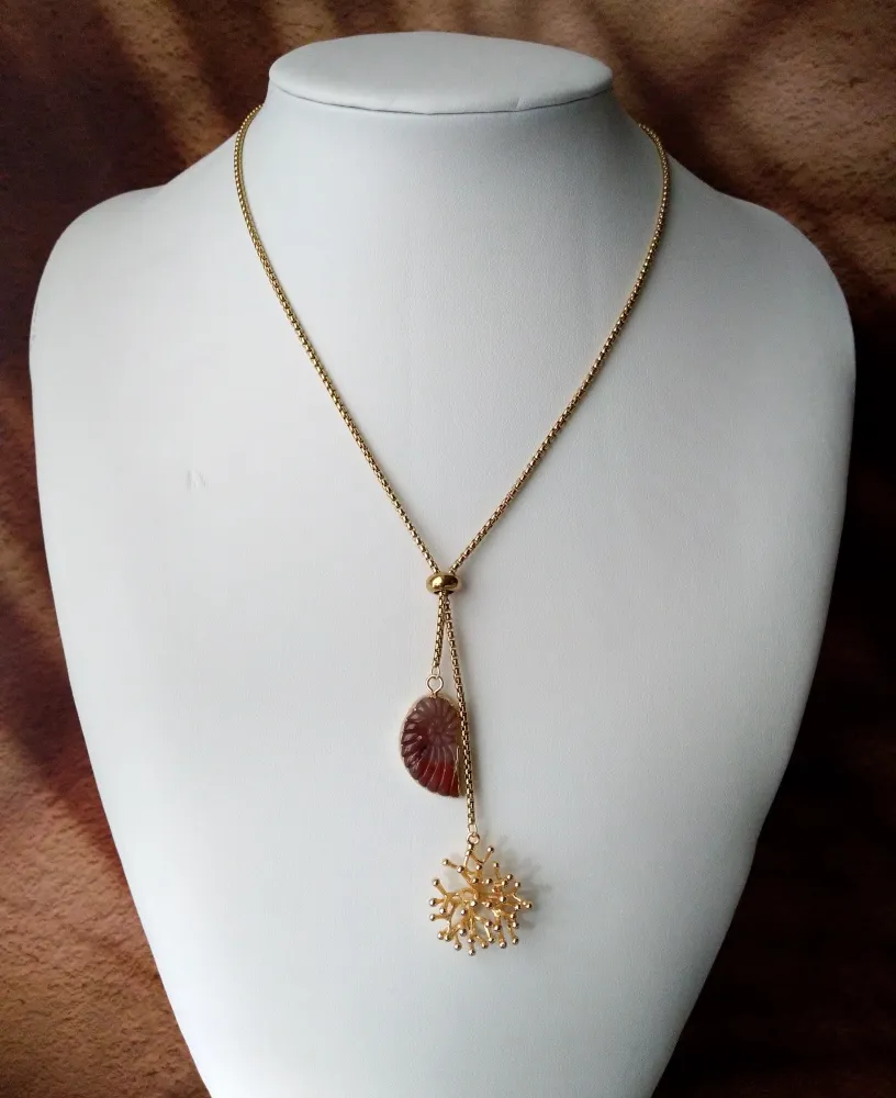 Branch Coral with Carved Shell Gemstones Slider Necklace