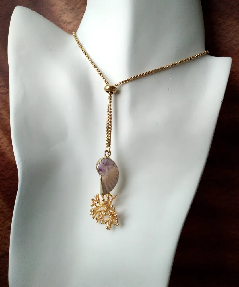 Branch Coral with Carved Shell Gemstones Slider Necklace