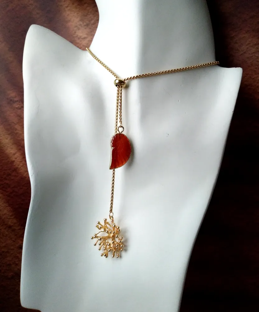 Branch Coral with Carved Shell Gemstones Slider Necklace