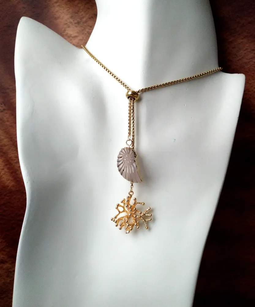 Branch Coral with Carved Shell Gemstones Slider Necklace