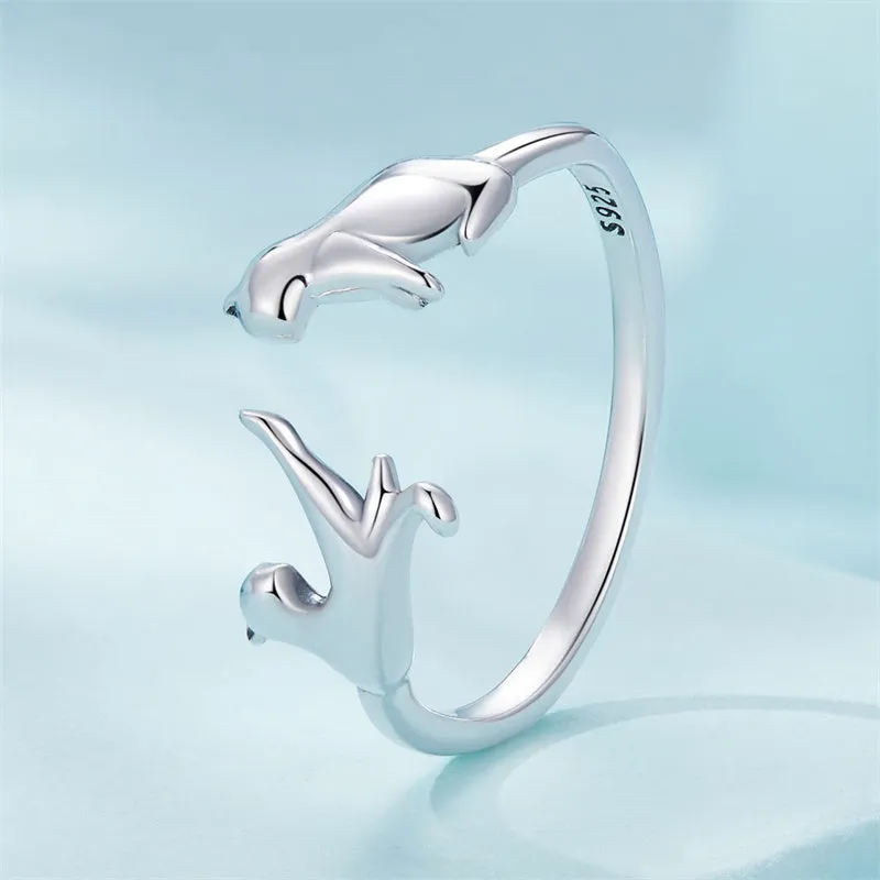 Cat Rings for Women Sterling Silver Adjustable Animal Ring Dainty Stackable Rings Cute Cat Ring Gifts for Cat Lovers