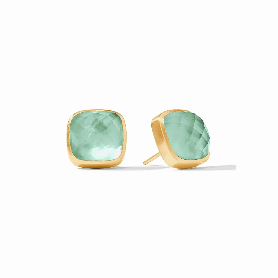 Catalina Stud Earrings with Iridescent Aquamarine Blue Gemstones