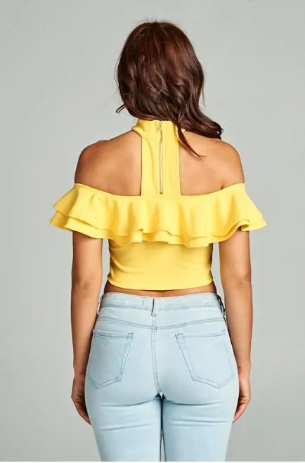 Choker Neck Ruffle Crop Top