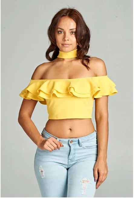 Choker Neck Ruffle Crop Top