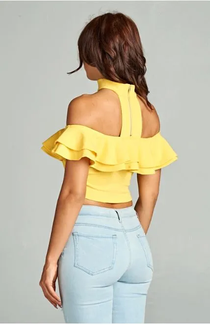 Choker Neck Ruffle Crop Top