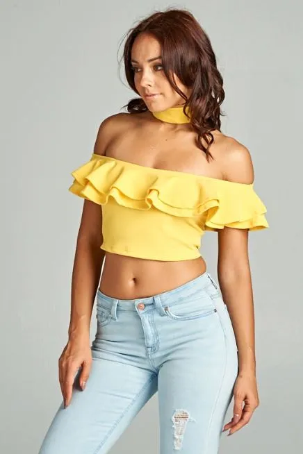 Choker Neck Ruffle Crop Top