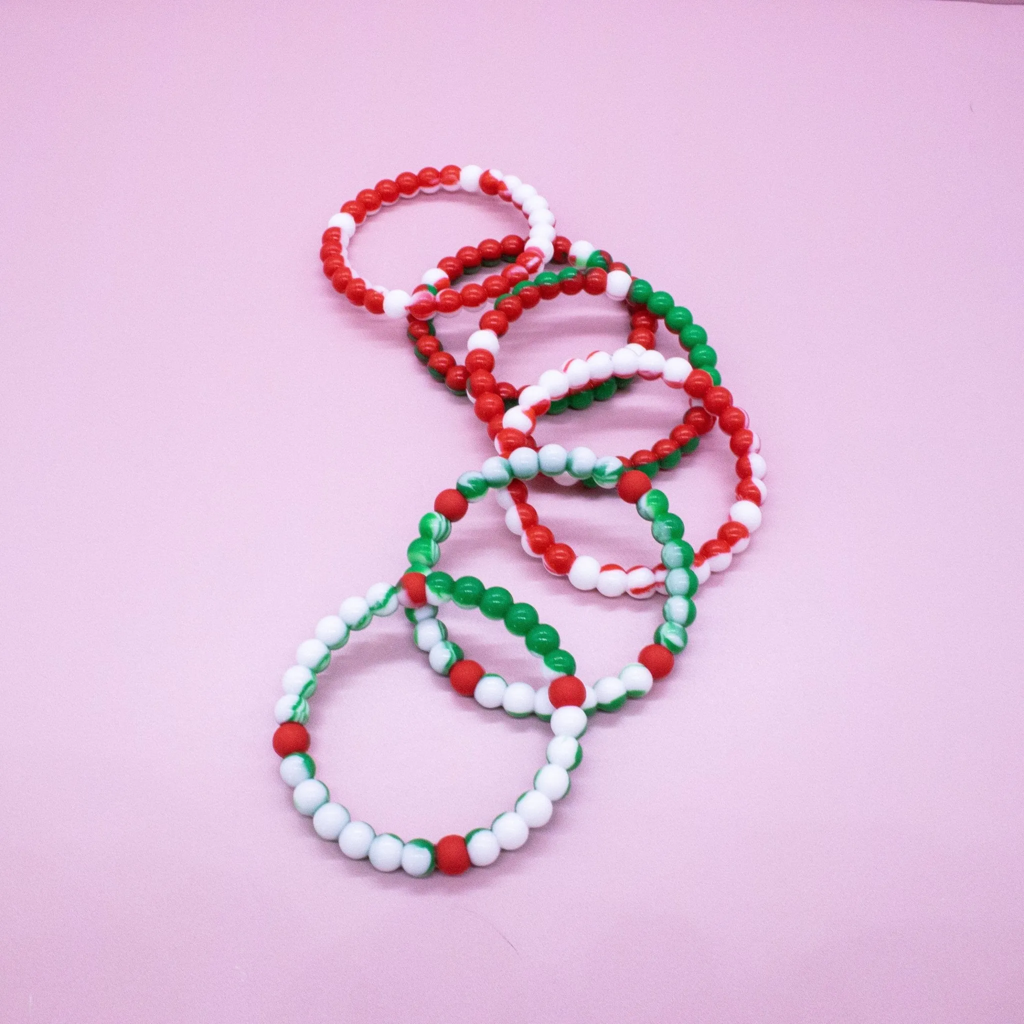 Christmas Beaded Bubble Bracelets - 6 Pack