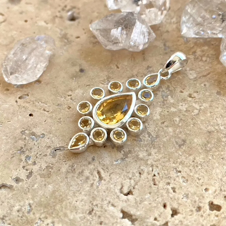 Citrine Pendant with Teardrop and Round Gemstones- Gaya