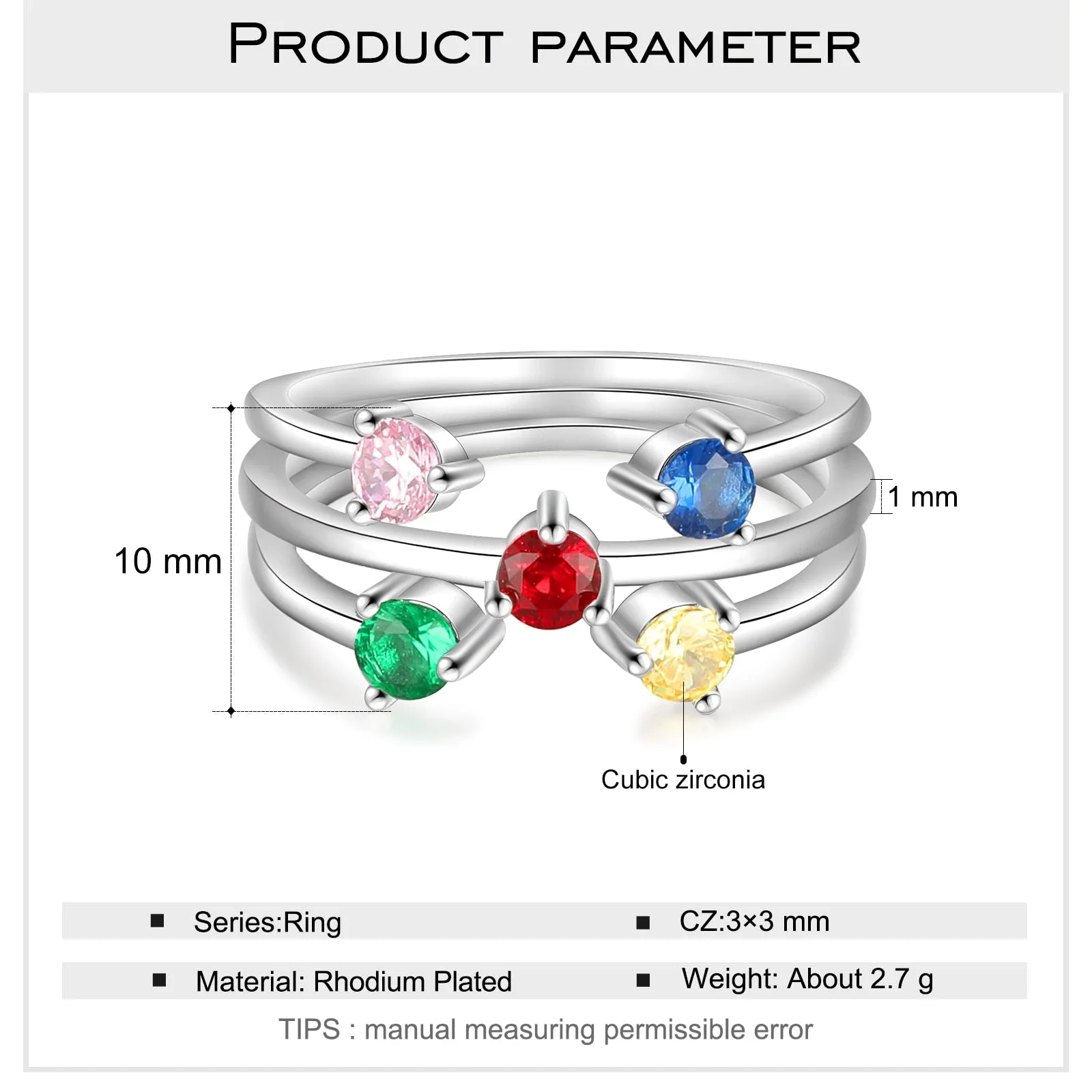 Colorful Round Inlaid Birthstone Stackable Rings for Women Customized DIY Wide Open Ring Birthday Gifts