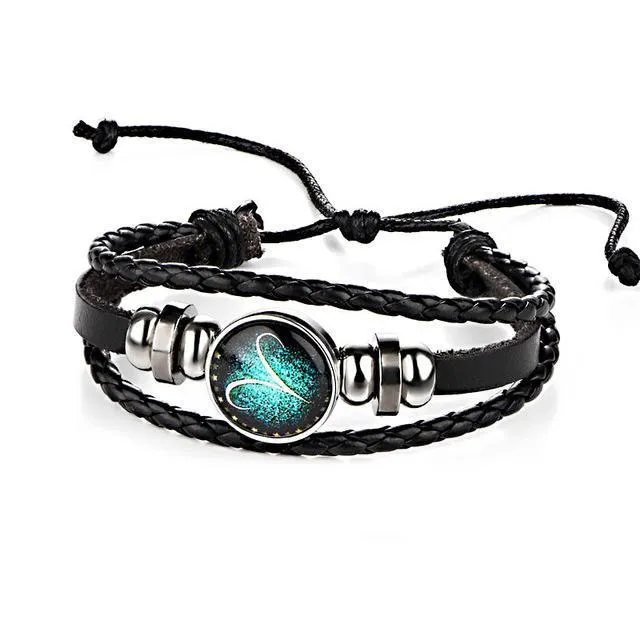 Constellations Leather Zodiac Sign with beads Bracelets