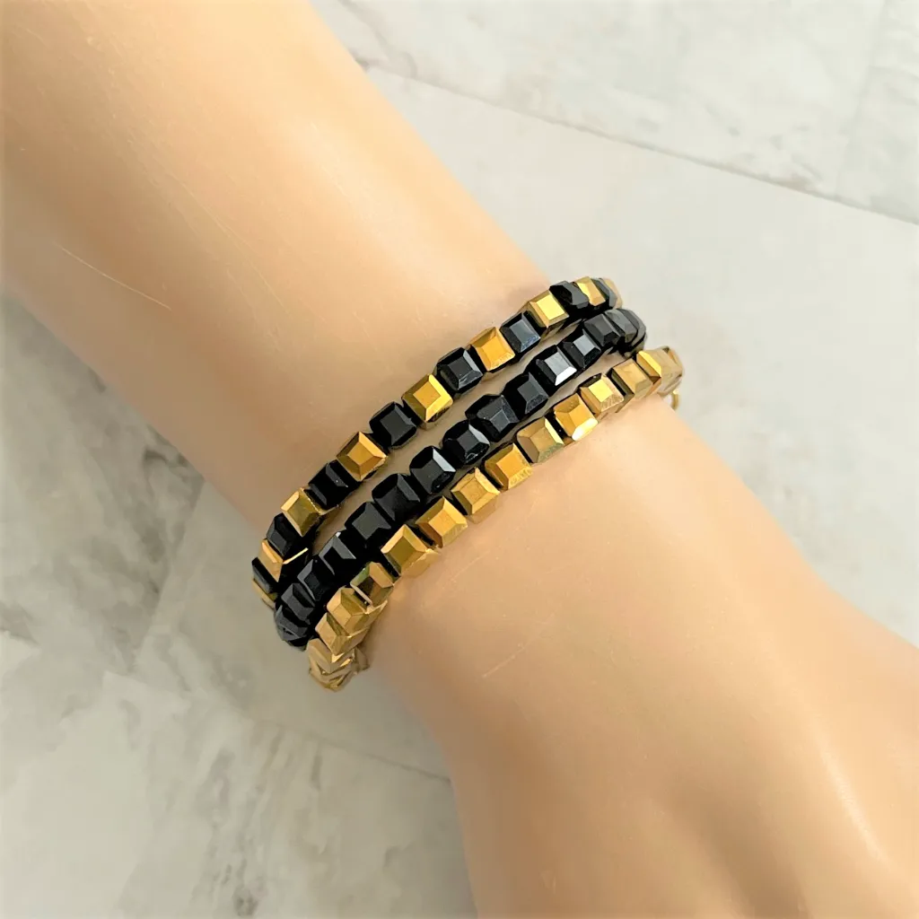 Crystal Cube Bracelets in Black, Gold and Clear