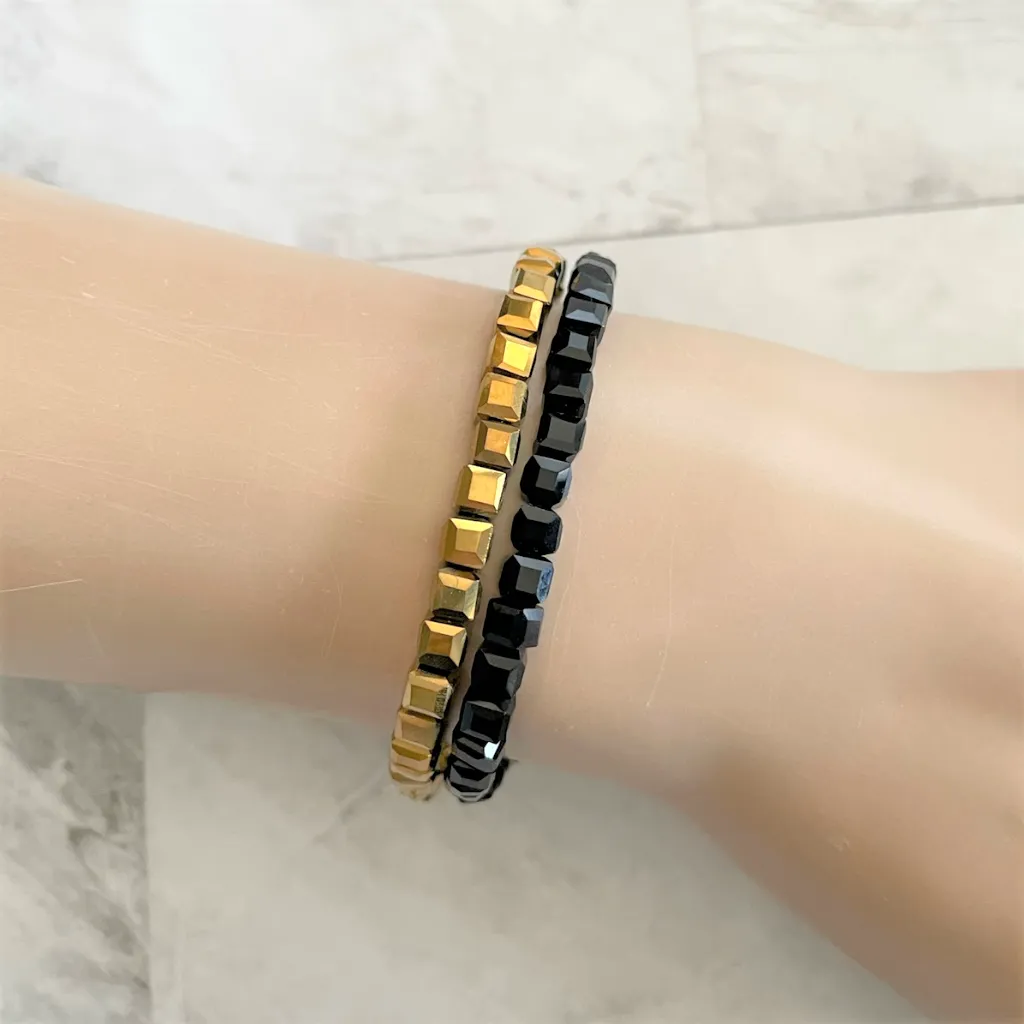 Crystal Cube Bracelets in Black, Gold and Clear