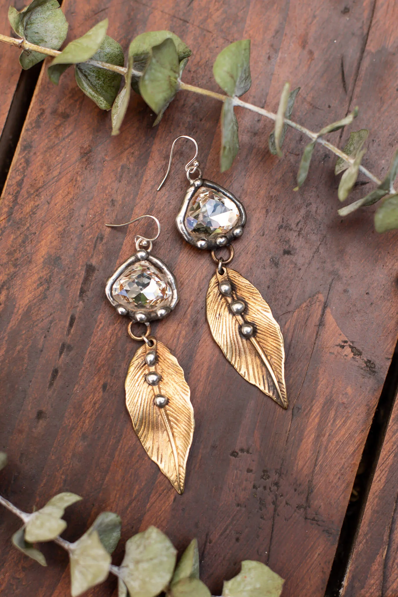 Crystal Leaf Drop Earrings