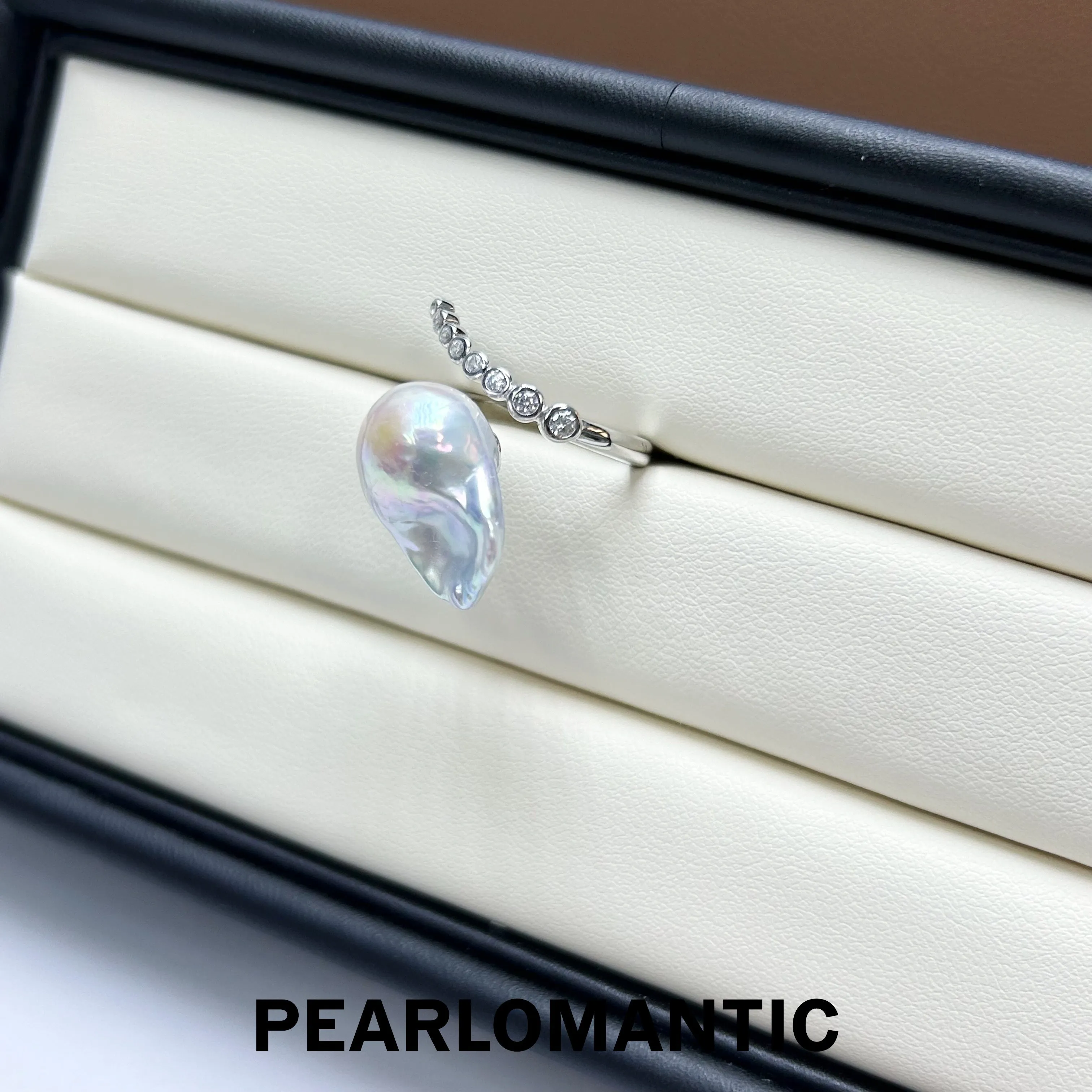 [Designer's Choice] Freshwater Big Size Baroque Pearl Silver Blue Color S925 Adjustable Rings