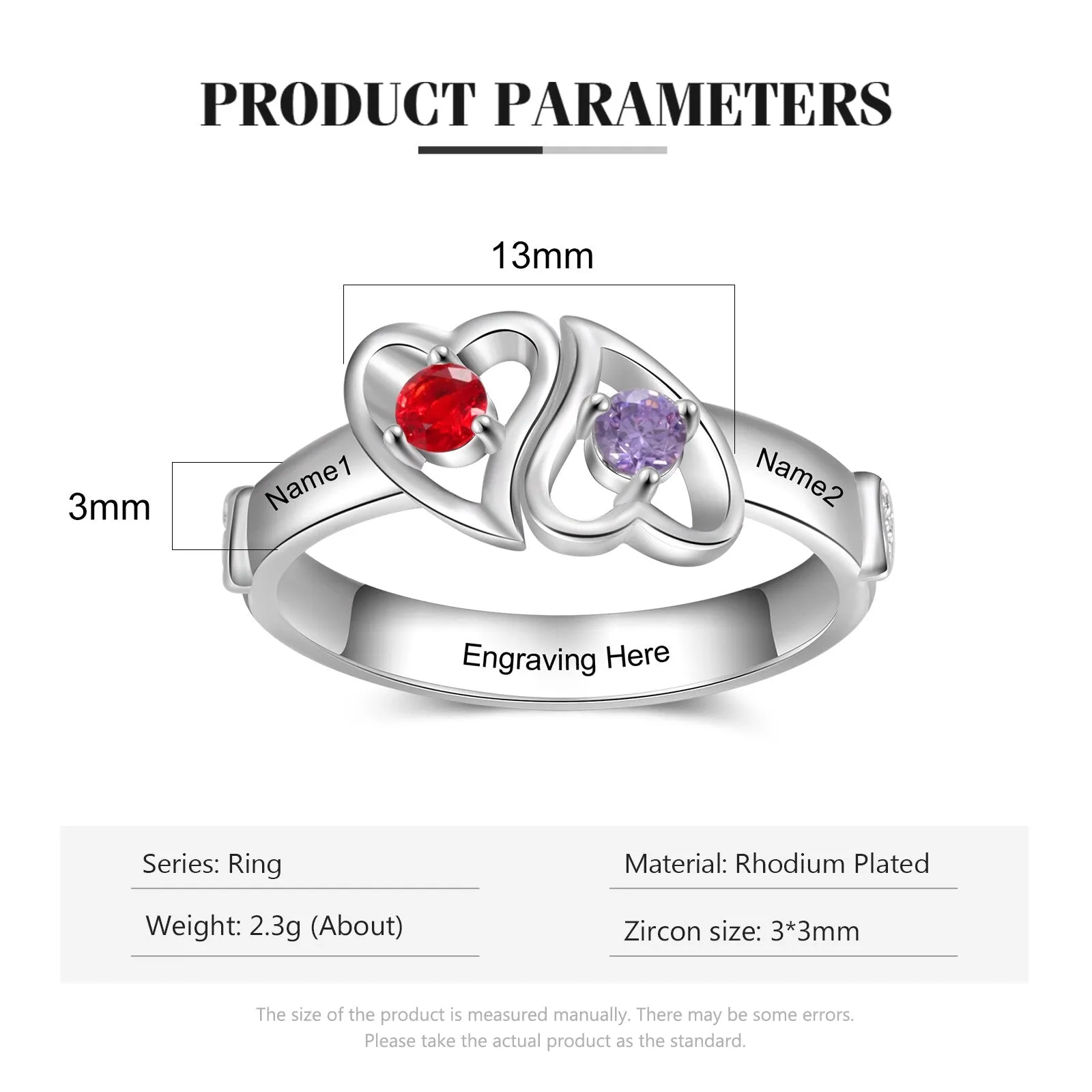 Double Heart Promise Rings for Women Customized Birthstone Wedding Engagement Ring Gifts for Girlfriend