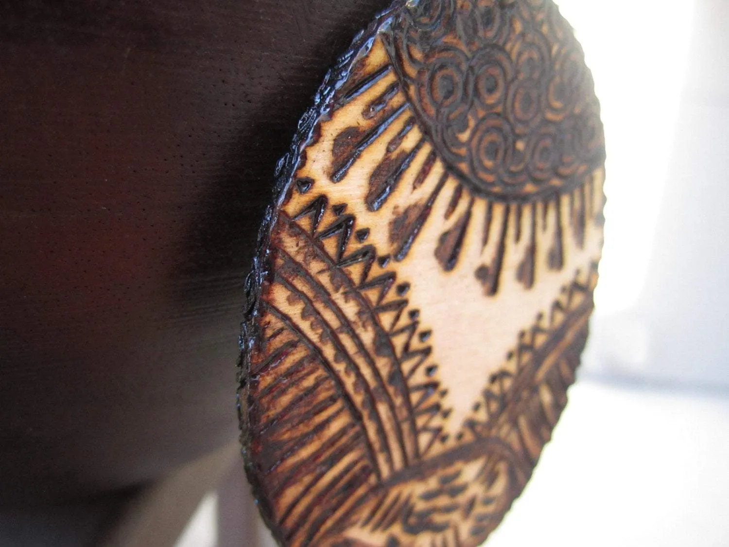 Double Sided Oval Tribal Wood Burn Earrings