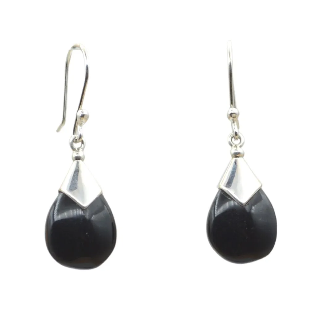 Ebony Drop Silver Earrings