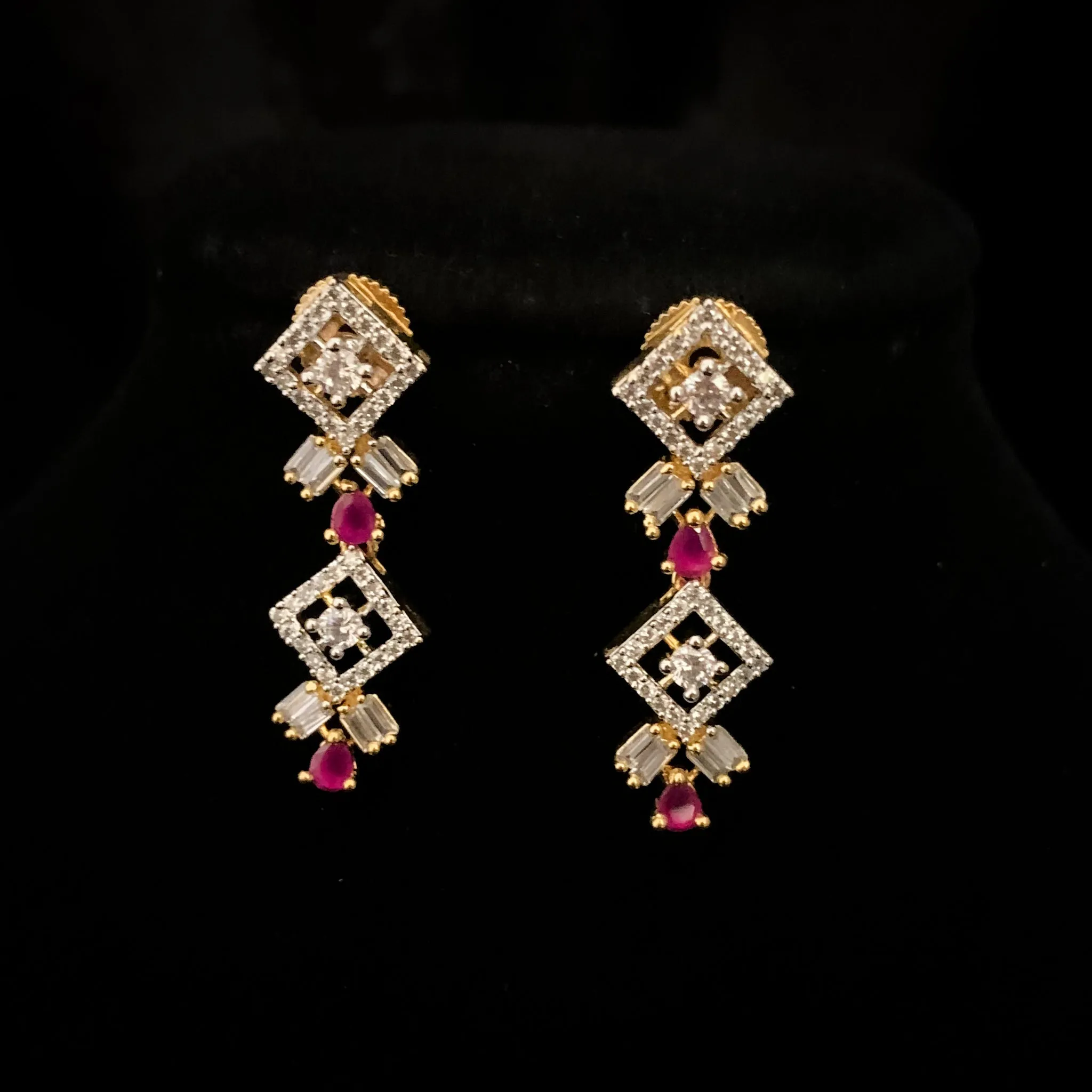 Exquisite Elegant Zircon (CZ) Stone Necklace and Earring Set in White and Ruby Red CZ stones