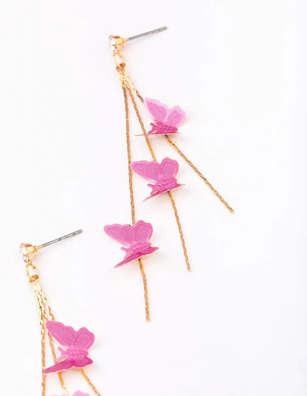 Gold & Pink Butterfly Drop Earrings