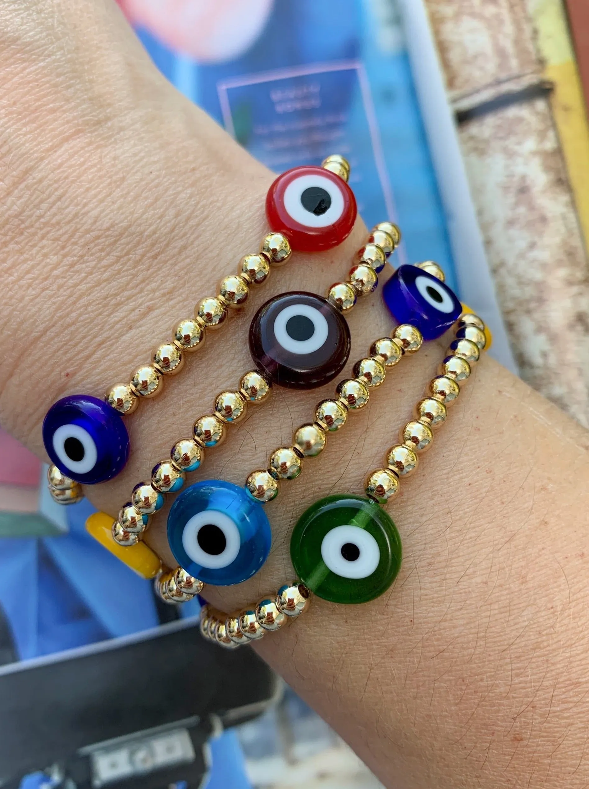 Gold Beads   Evil Eye Bracelets