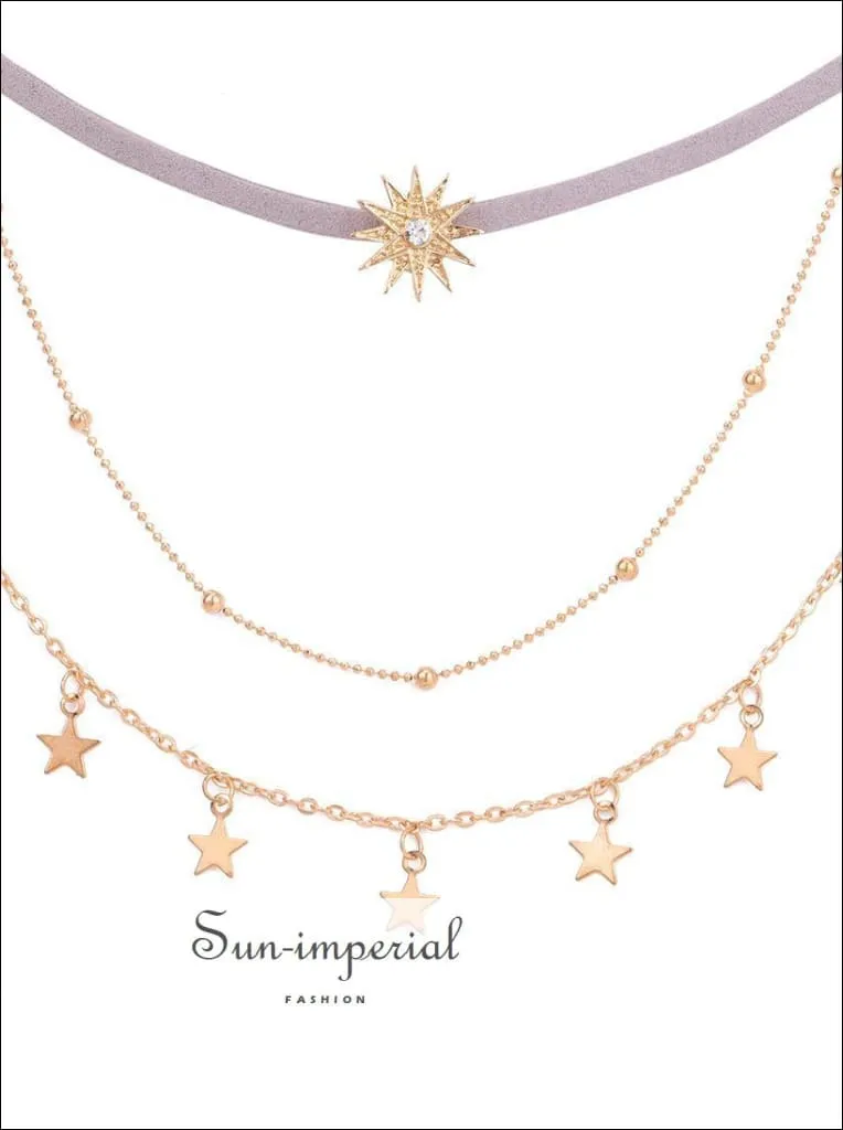 Gold Color Bead Chain Star Multi Layer Choker Necklace for Women Dainty Necklace Set Tattoo Choker