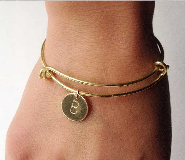 Gold Initial Bangle Bracelet