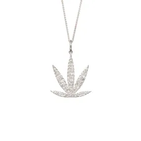 Gold Modern Leaf Pendant with White Diamond Gemstones